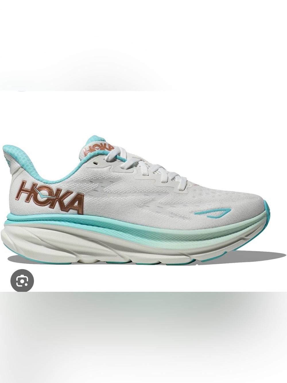 Hoka Women’s White & Teal Running Shoe with Copper Logo